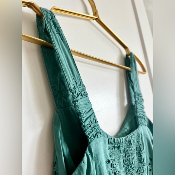J.Crew Mineral Green Eyelet Cotton Midi Sundress Pockets Fit Flare Size 8 - Picture 13 of 14